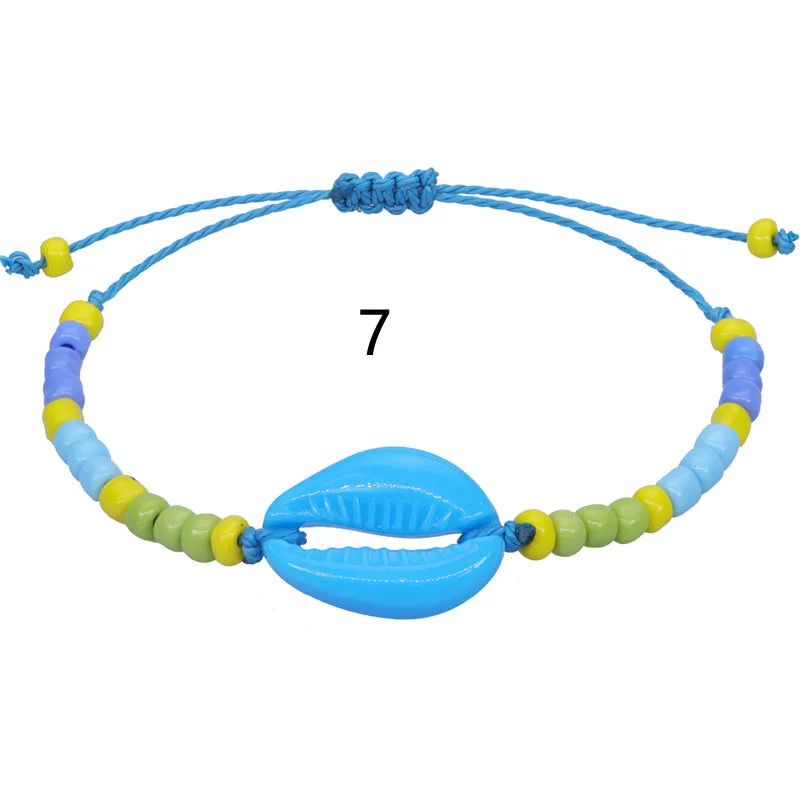 Wholesale acrylic shell colored rice beads hand-woven bohemian anklets JDC-AS-Yiye001