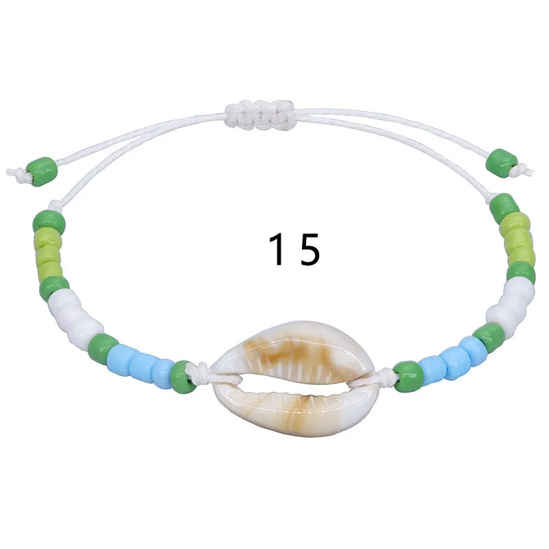 Wholesale acrylic shell colored rice beads hand-woven bohemian anklets JDC-AS-Yiye001