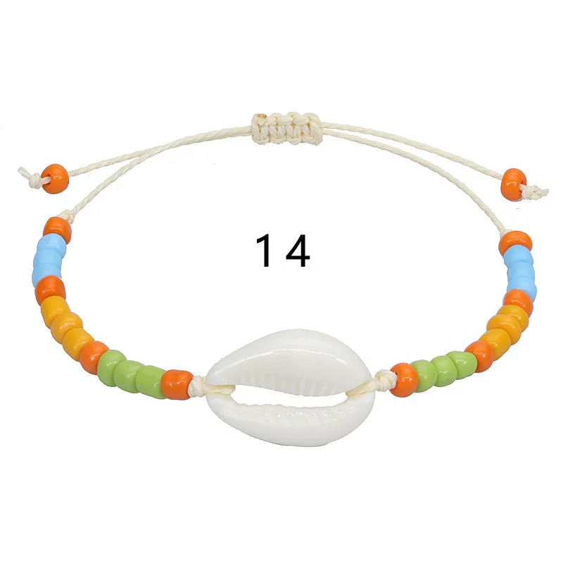 Wholesale acrylic shell colored rice beads hand-woven bohemian anklets JDC-AS-Yiye001
