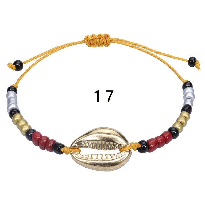 Wholesale acrylic shell colored rice beads hand-woven bohemian anklets JDC-AS-Yiye001
