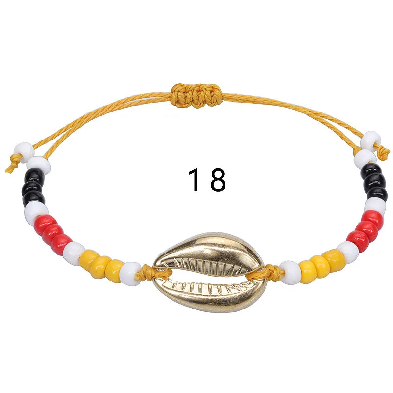 Wholesale acrylic shell colored rice beads hand-woven bohemian anklets JDC-AS-Yiye001
