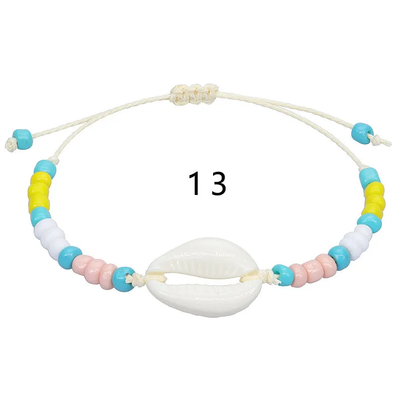 Wholesale acrylic shell colored rice beads hand-woven bohemian anklets JDC-AS-Yiye001