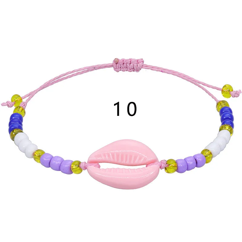Wholesale acrylic shell colored rice beads hand-woven bohemian anklets JDC-AS-Yiye001