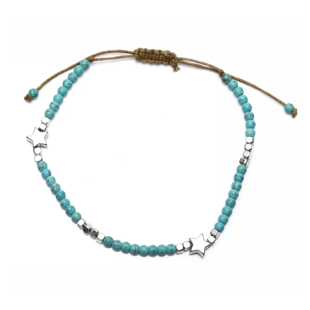 Wholesale Bohemian five pointed star Turquoise Anklets JDC-AS-YeB013
