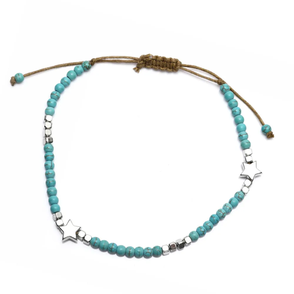 Wholesale Bohemian five pointed star Turquoise Anklets JDC-AS-YeB013