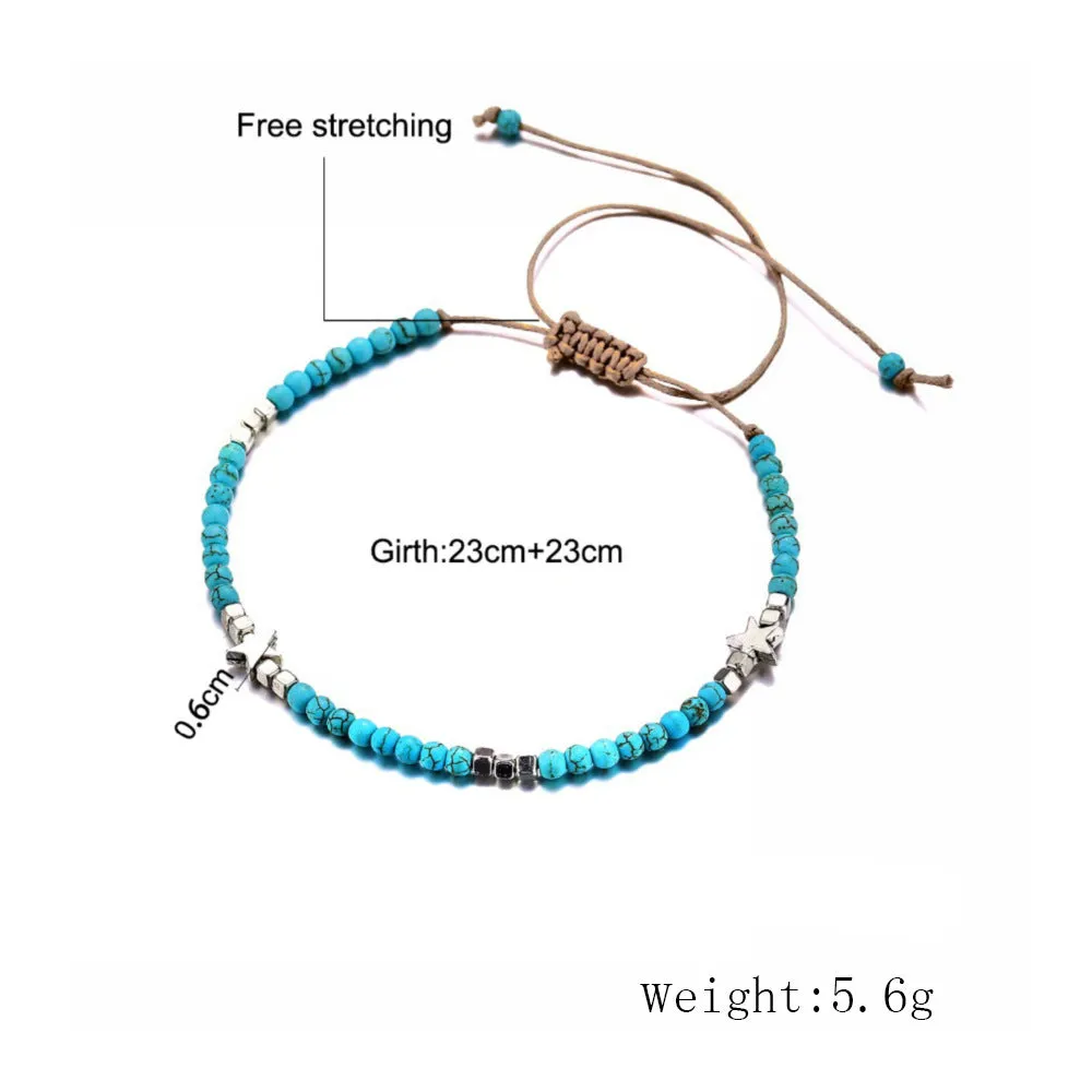 Wholesale Bohemian five pointed star Turquoise Anklets JDC-AS-YeB013
