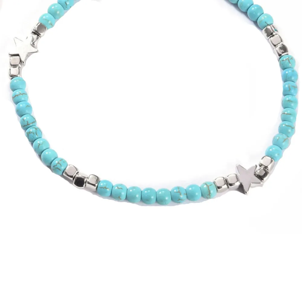 Wholesale Bohemian five pointed star Turquoise Anklets JDC-AS-YeB013