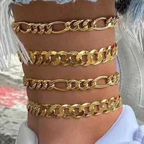 Wholesale bohemian multi-layer thick chain mix and match anklet set of 4 JDC-AS-C132