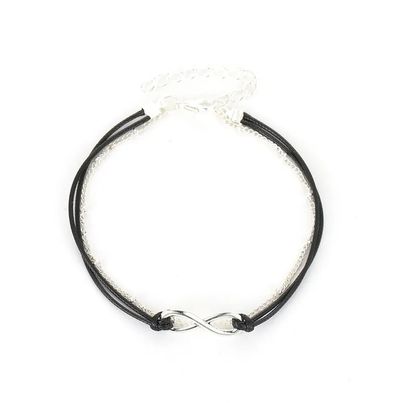 Wholesale bohemian wind lucky figure 8 double layer black rope beach anklet JDC-AS-D023