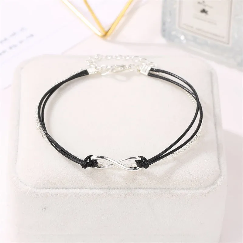 Wholesale bohemian wind lucky figure 8 double layer black rope beach anklet JDC-AS-D023