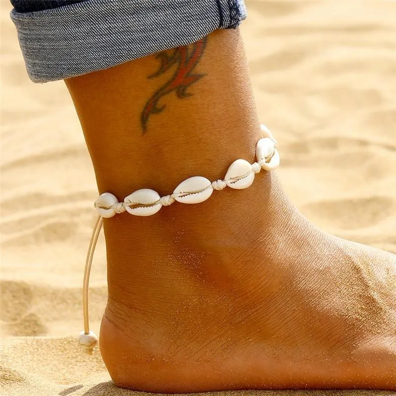 Women Boho Shell Anklets Handmade Shell Foot Jewelry Summer Beach Barefoot Bracelet