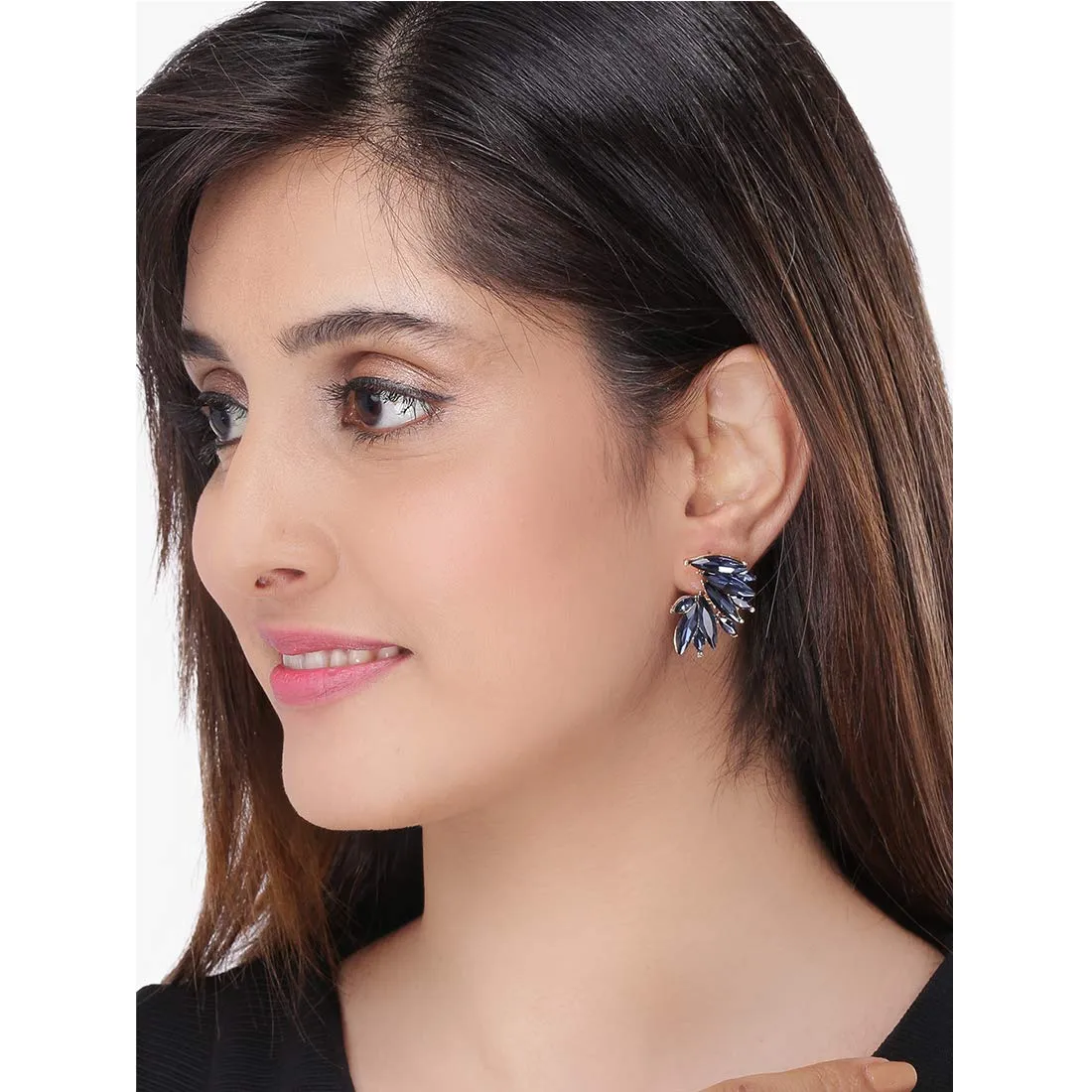 Yellow Chimes Elegant Gold Plated Crystal Clip-On Stud Earrings for Women and Girls (Blue)