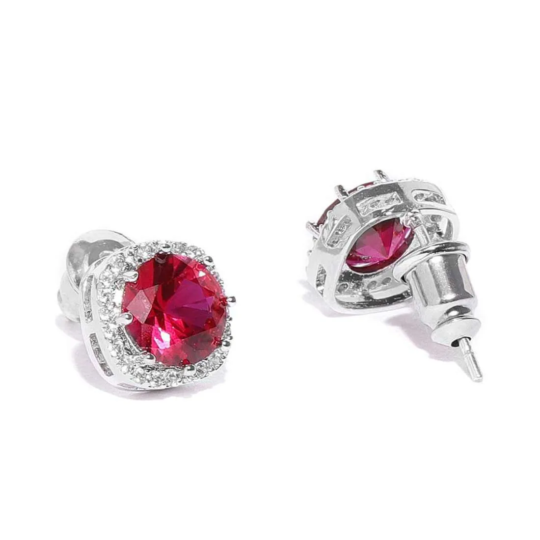 Yellow Chimes Elegant Latest Fashion Silver Plated Red Crystal designer Stud Earrings for Women and Girls (Red)