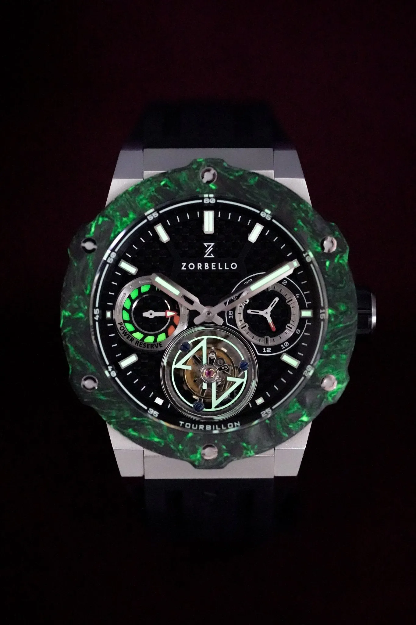 Zorbello Watch T1 Tourbillon Steel Super-Luminova® ZBAB001 *Free Watch Winder*