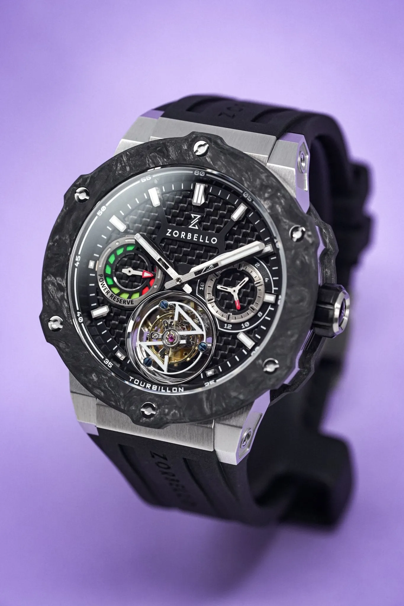 Zorbello Watch T1 Tourbillon Steel Super-Luminova® ZBAB001 *Free Watch Winder*