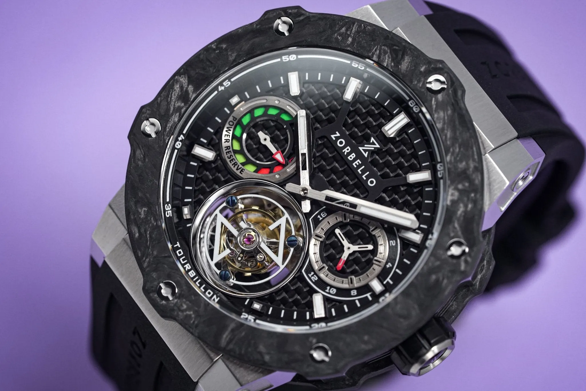 Zorbello Watch T1 Tourbillon Steel Super-Luminova® ZBAB001 *Free Watch Winder*